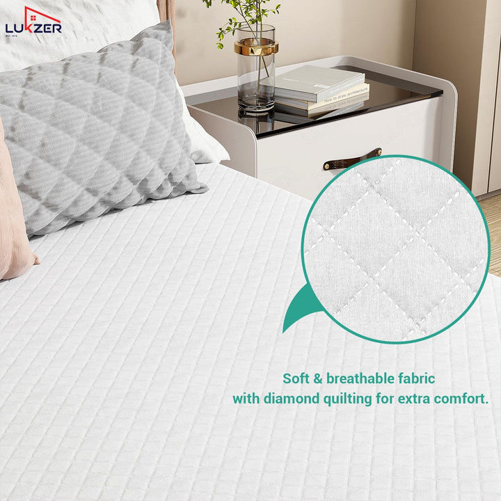 Lukzer Quilted Cotton Waterproof Mattress Protector   White (MTP-QWH-001)