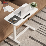 Lukzer Modern Adjustable Overbed Study Table with Wheels (MST-002/White & White)