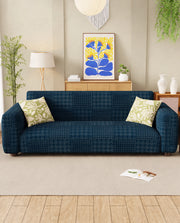 Lukzer Pastel Shades Textured Sofa Cover - Marine Blue Square Knit (SC-180-01)