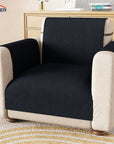 Lukzer Quilted Stipple Blue Sofa Cover Mat with Storage Side Pocket | 350 GSM Polyester Blend Full Coverage with Arms & Back Belt | Machine Washable Sofa Runner.