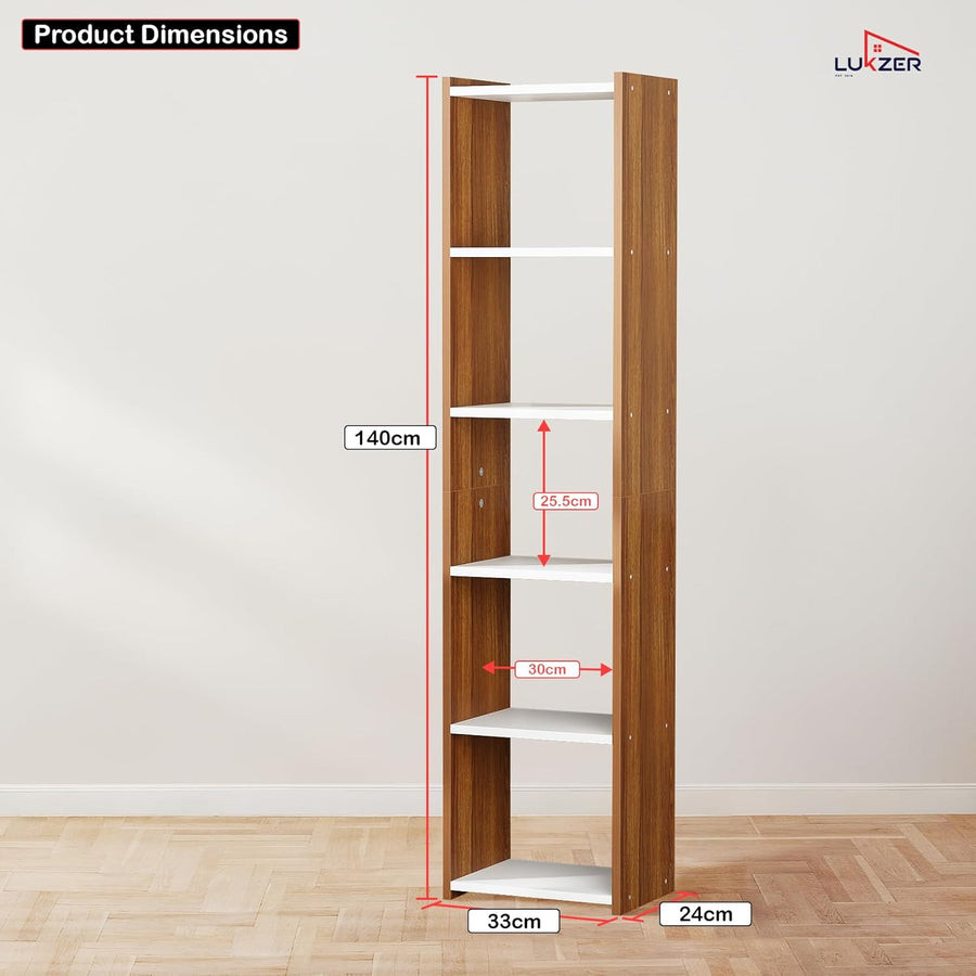 Lukzer Dual Tone Engineered Wood 5-Layer Bookshelf Easy to Assemble (MR-013/White & Oak Brown)