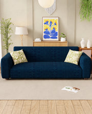 Lukzer Pastel Shades Textured Sofa Cover - Marine Blue Tribal Design (SC-136-01)