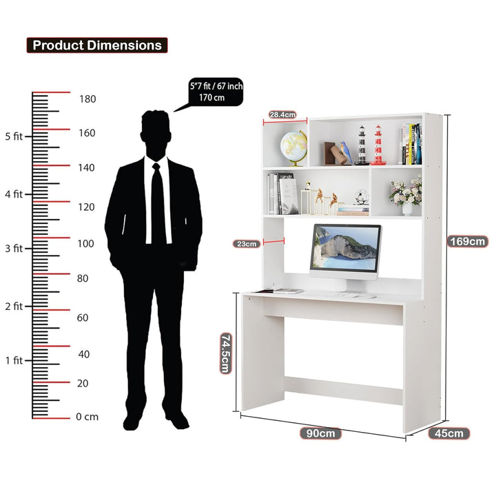 Lukzer Multi-Purpose Study & Computer Desk with Bookshelf Made with Engineered Wood (ST-008/White)