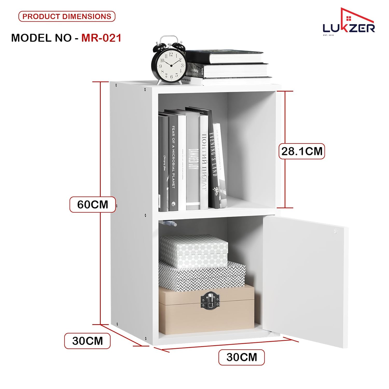 Lukzer Engineered Wood 2 Layer Storage Cabinet with Open Display Rack (MR-021/White)