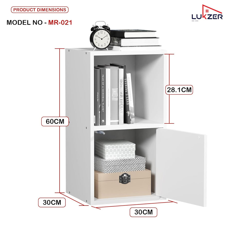 Lukzer Engineered Wood 2 Layer Storage Cabinet with Open Display Rack (MR-021/White)