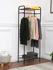 Lukzer Space-Saving Garment Stand with Shelves – Durable Metal Frame (Black/White, 163x60x35cm)