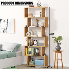 Lukzer 6-Layer S-Shaped Ladder Engineered Wood Open Bookshelf Rack (MR-002, Light Oak)