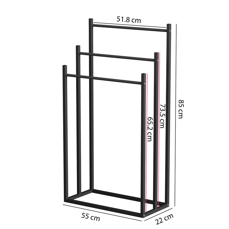 Lukzer Freestanding Sturdy Metal 3-Bar Towel Hanging Stand (MGS-007/Black)