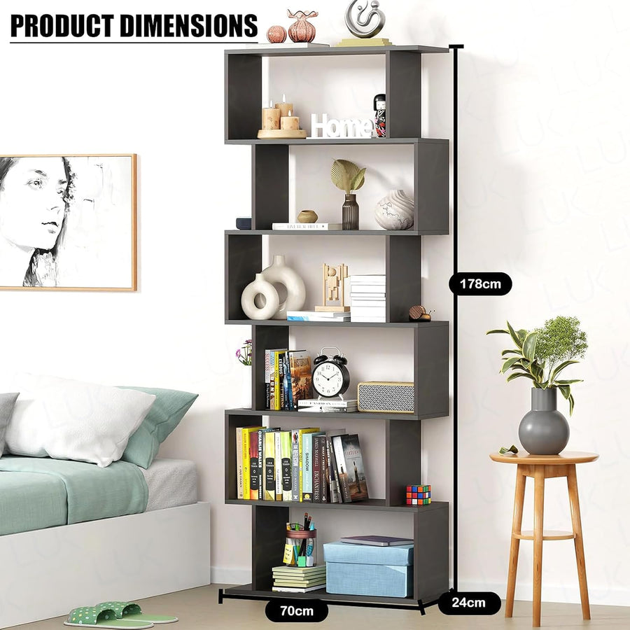 Lukzer 6-Layer S-Shaped Ladder Engineered Wood Open Bookshelf Rack (MR-002, Wenge)