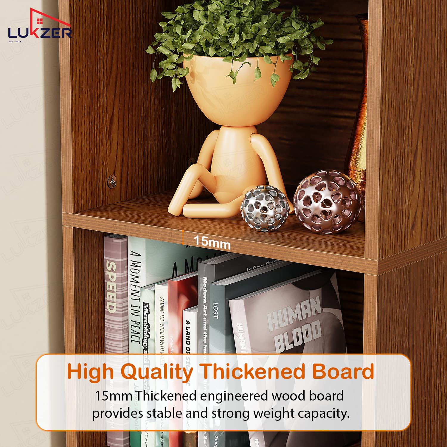 Lukzer Multipurpose Bookshelf Engineered Wood Closed Back Rack (MR-006/Oak Brown)