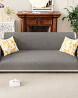 Lukzer Quilted Velvet Sofa Mat | 200 GSM Soft Washable & Removable Couch Protector | Anti-Slip Elastic Strap Cover for Living Room, Pet & Spill Protection