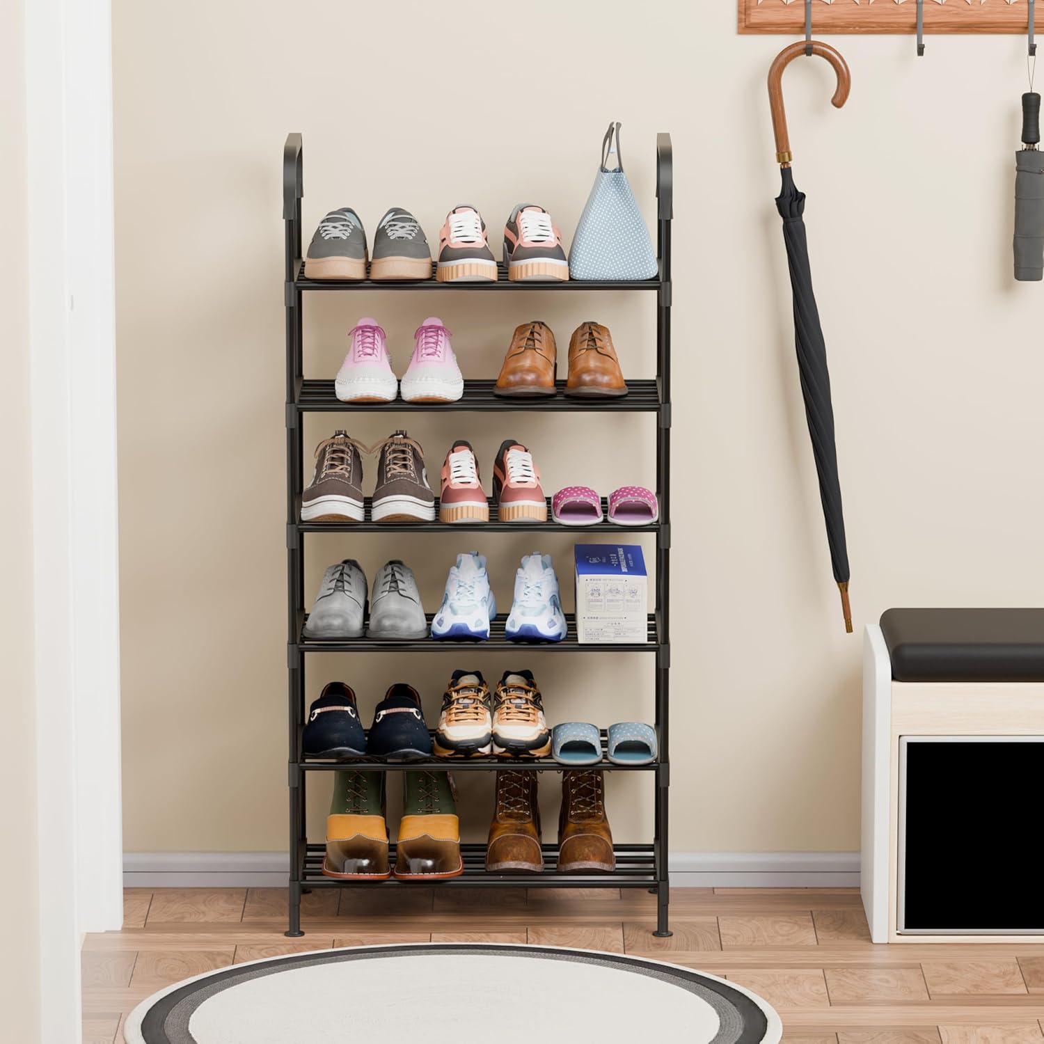 Dual Material Shoe Rack | (Black)