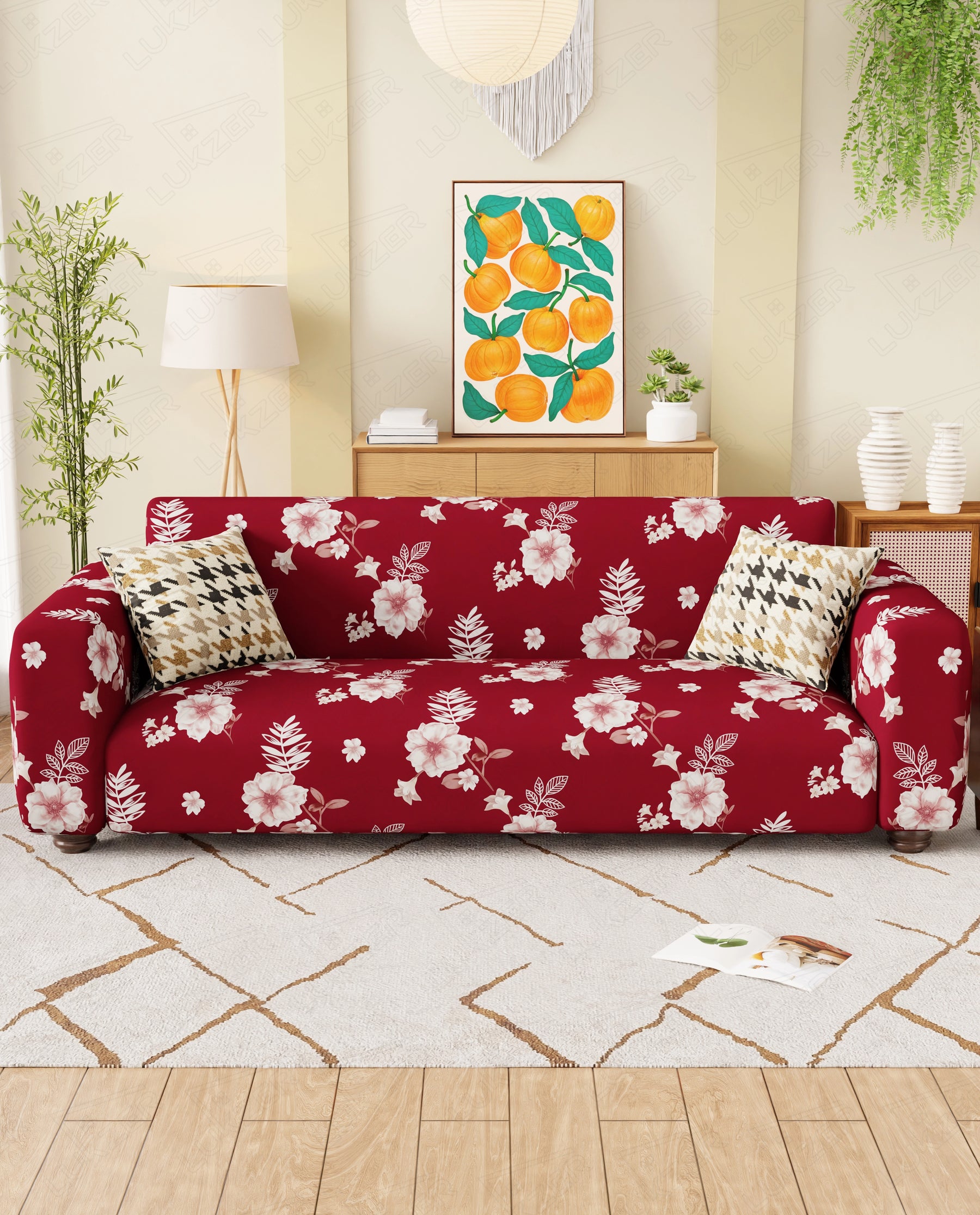 Lukzer Polyester Sofa Cover Red Flower (SC-014-01)
