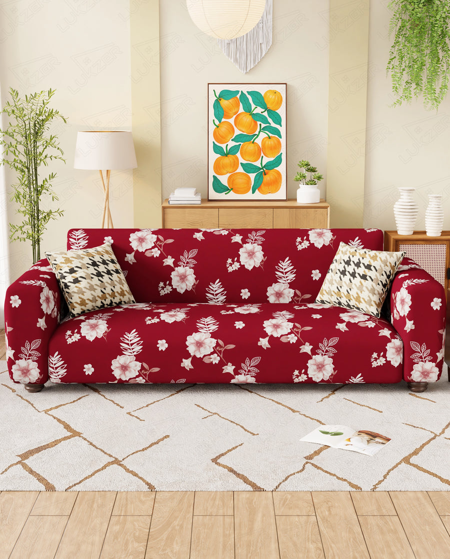 Lukzer Polyester Sofa Cover Red Flower (SC-014-01)