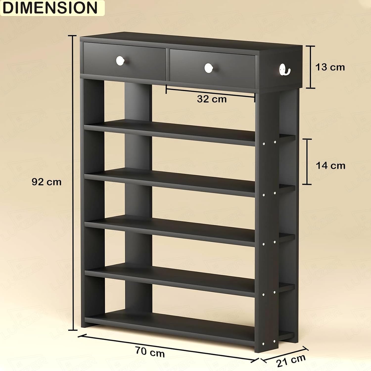 Lukzer 5-Tier Shoe Rack with Storage Drawers Engineered Wood Shoe Organizer (SR-001/Black)