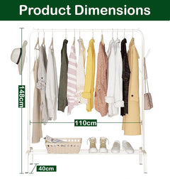 Lukzer Freestanding Metal Cloth Stand with Storage Shelf (MGS-001/White)
