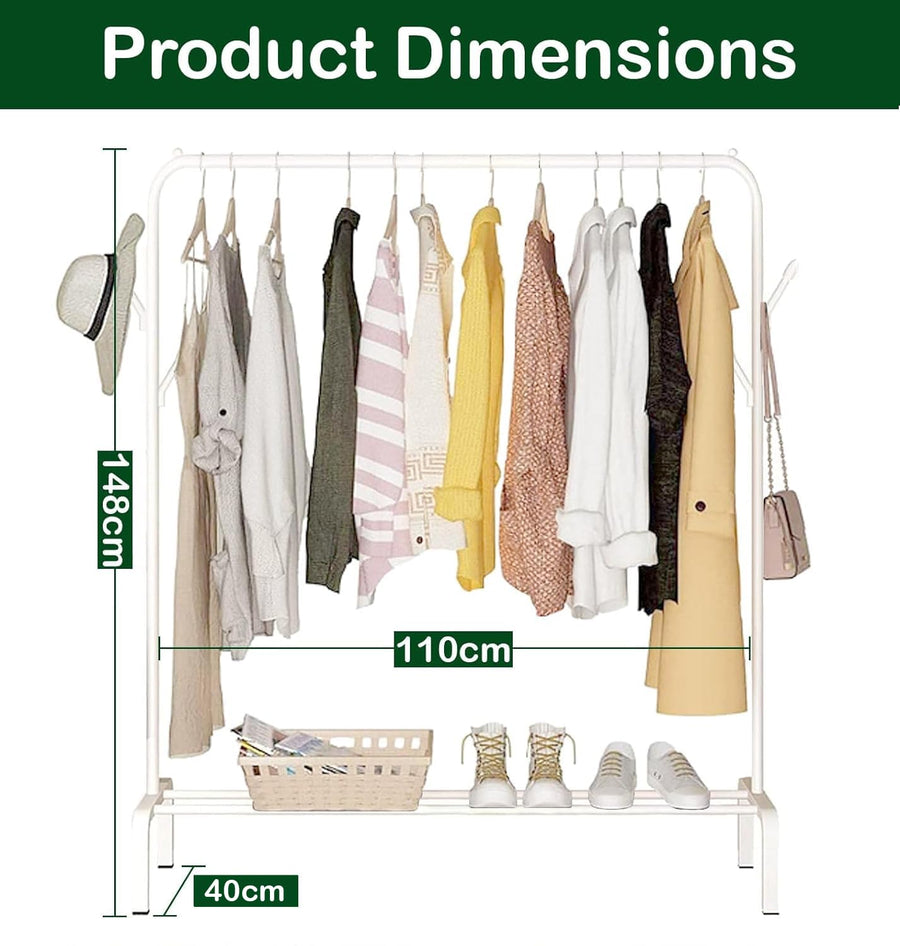 Lukzer Freestanding Metal Cloth Stand with Storage Shelf (MGS-001/White)