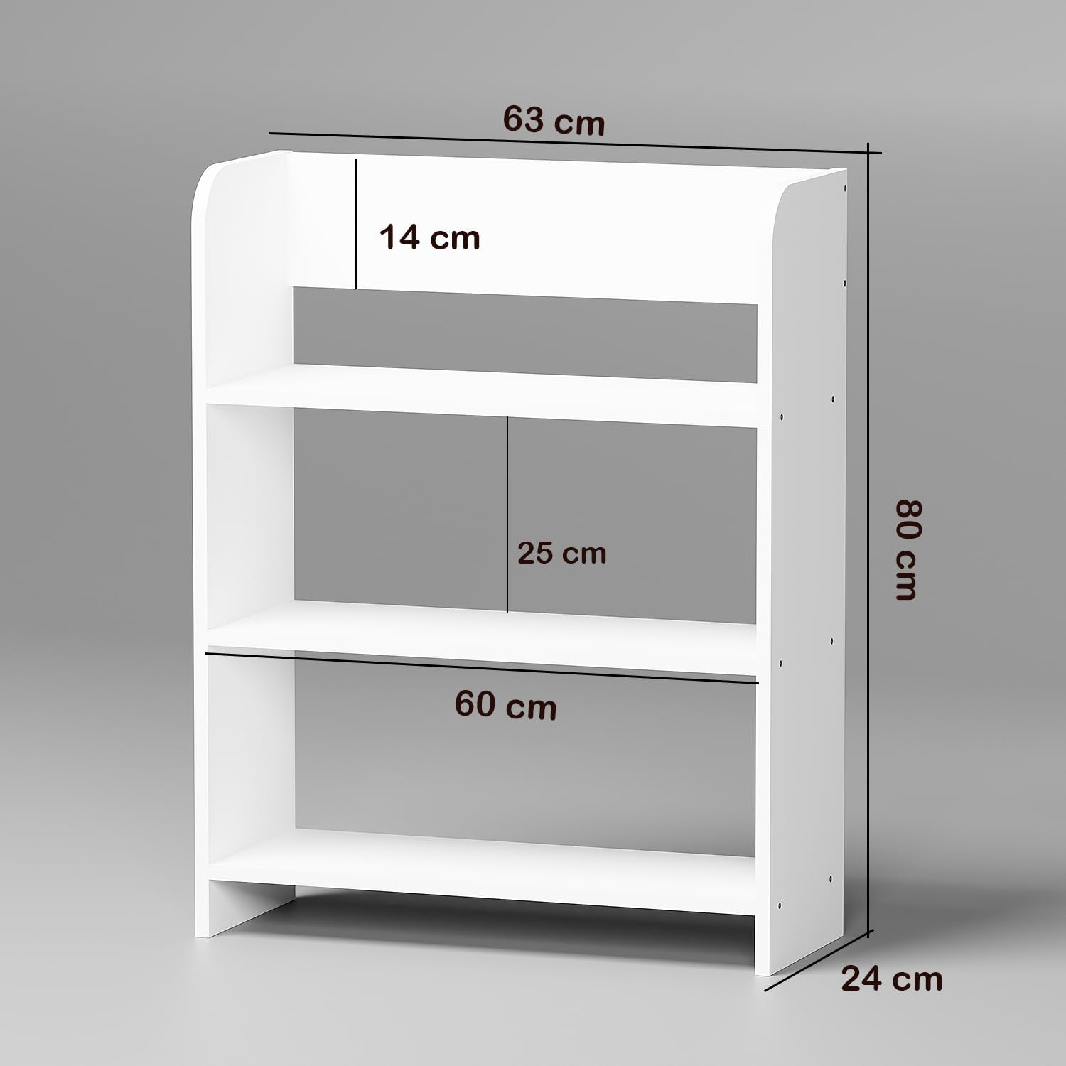Lukzer 3‑Layer Rounded Edges Engineered Wood Open Rack Cabinet Bookshelf (MR‑016/White)