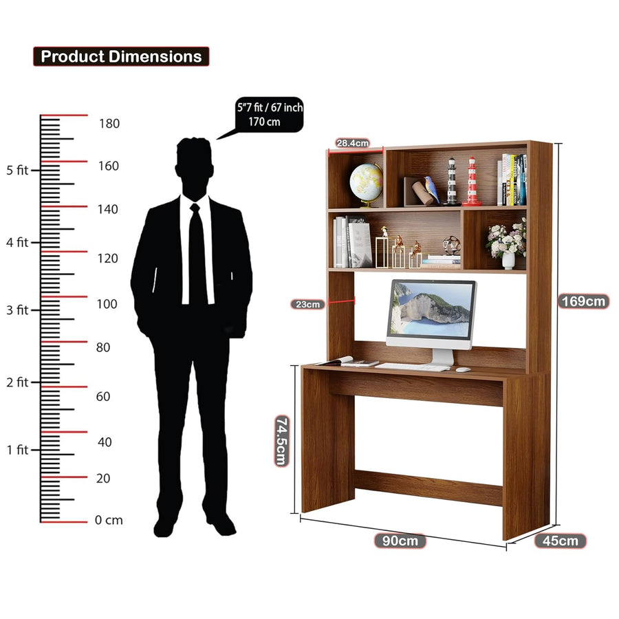 Lukzer Multi-Purpose Engineered Wood Study & Computer Desk with Bookshelf (ST-008/Oak Brown)
