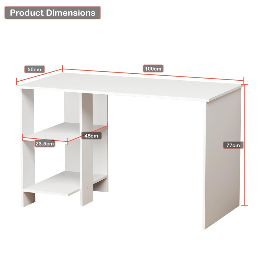 Lukzer Engineered Wood Study & Computer Table Office Desk with Bookshelf (ST-007/ White)