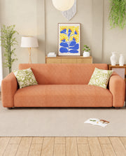 Lukzer Pastel Shades Textured Sofa Cover Orange Grid Maze (SC-106-01)