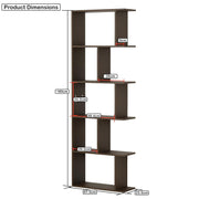 Lukzer 6 Layer Engineered Wood Space-Saving Organizer with Zigzag Open Bookshelf (MR-018/Wenge)