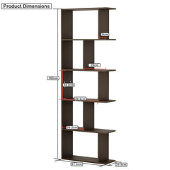 Lukzer 6 Layer Engineered Wood Space-Saving Organizer with Zigzag Open Bookshelf (MR-018/Wenge)
