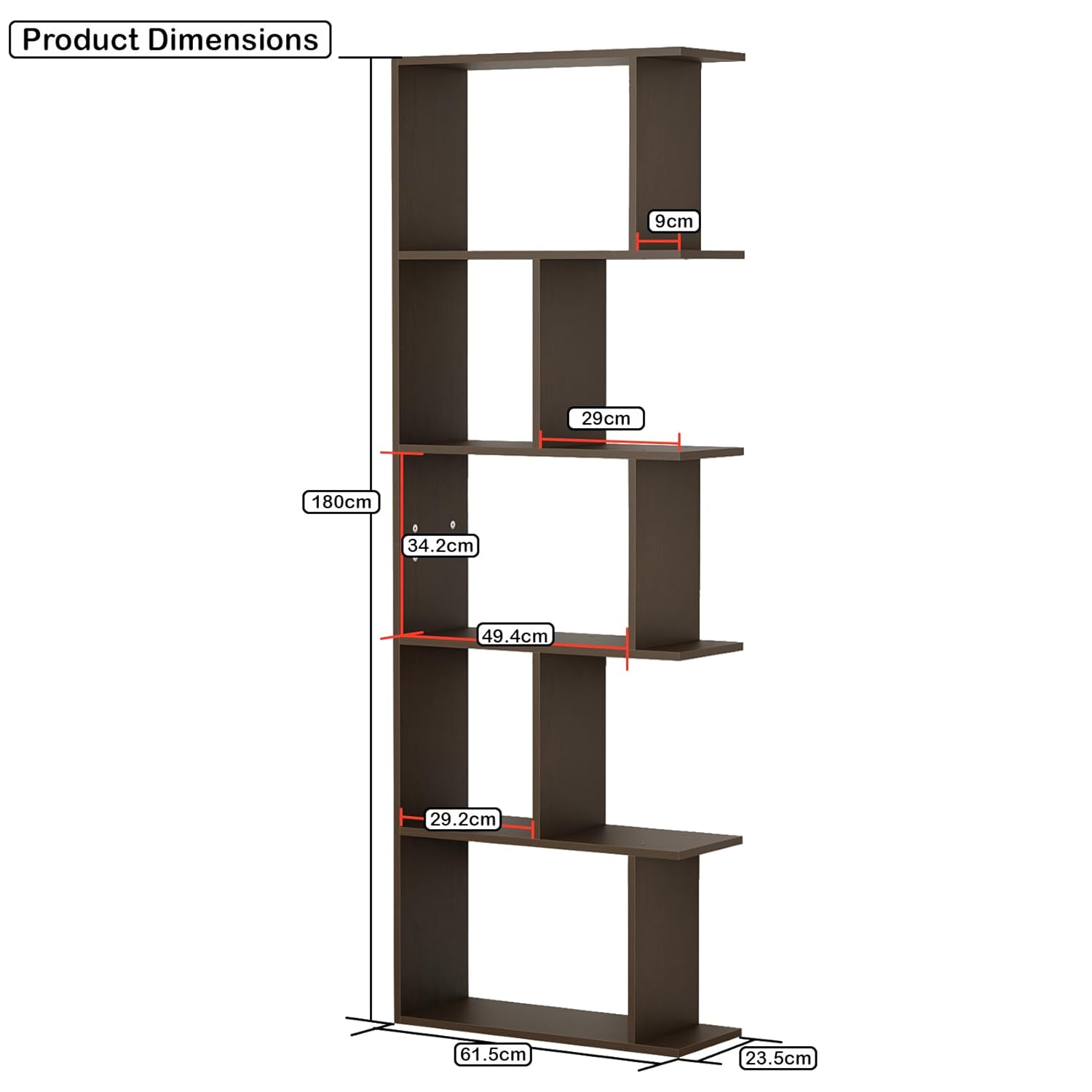 Lukzer 6 Layer Engineered Wood Space-Saving Organizer with Zigzag Open Bookshelf (MR-018/Wenge)