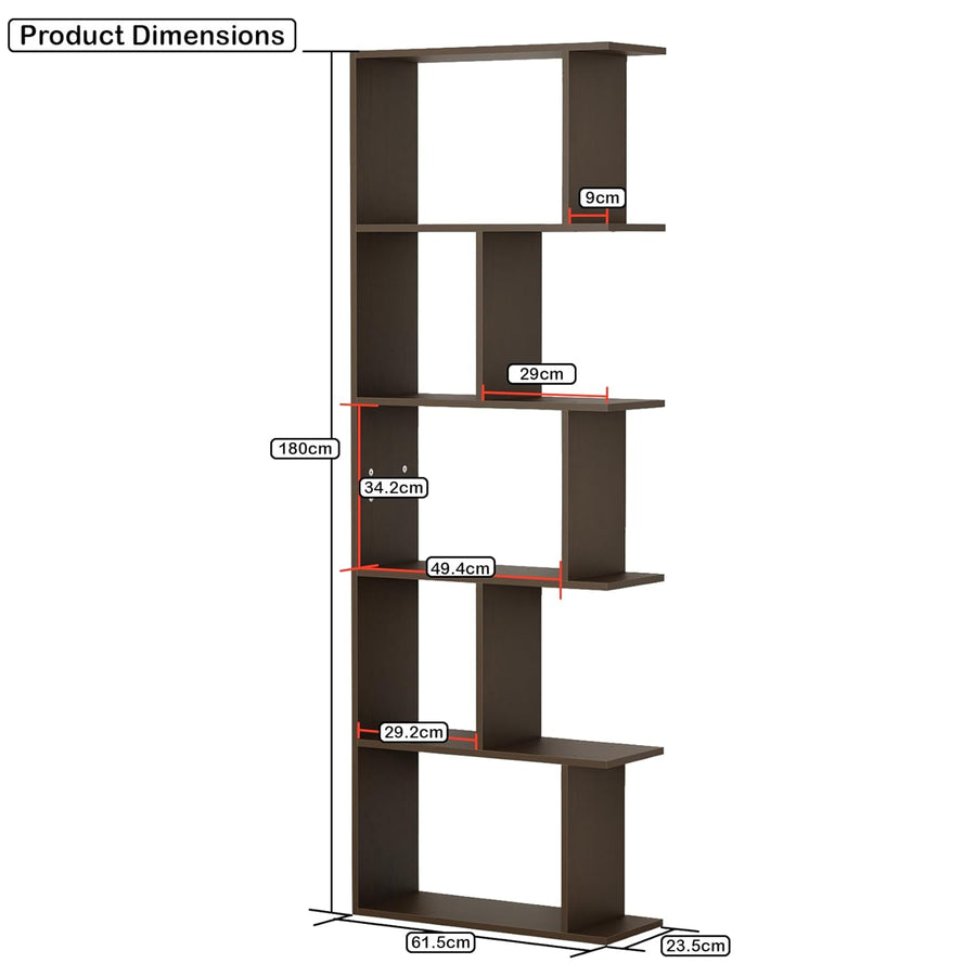 Lukzer 6 Layer Engineered Wood Space-Saving Organizer with Zigzag Open Bookshelf (MR-018/Wenge)