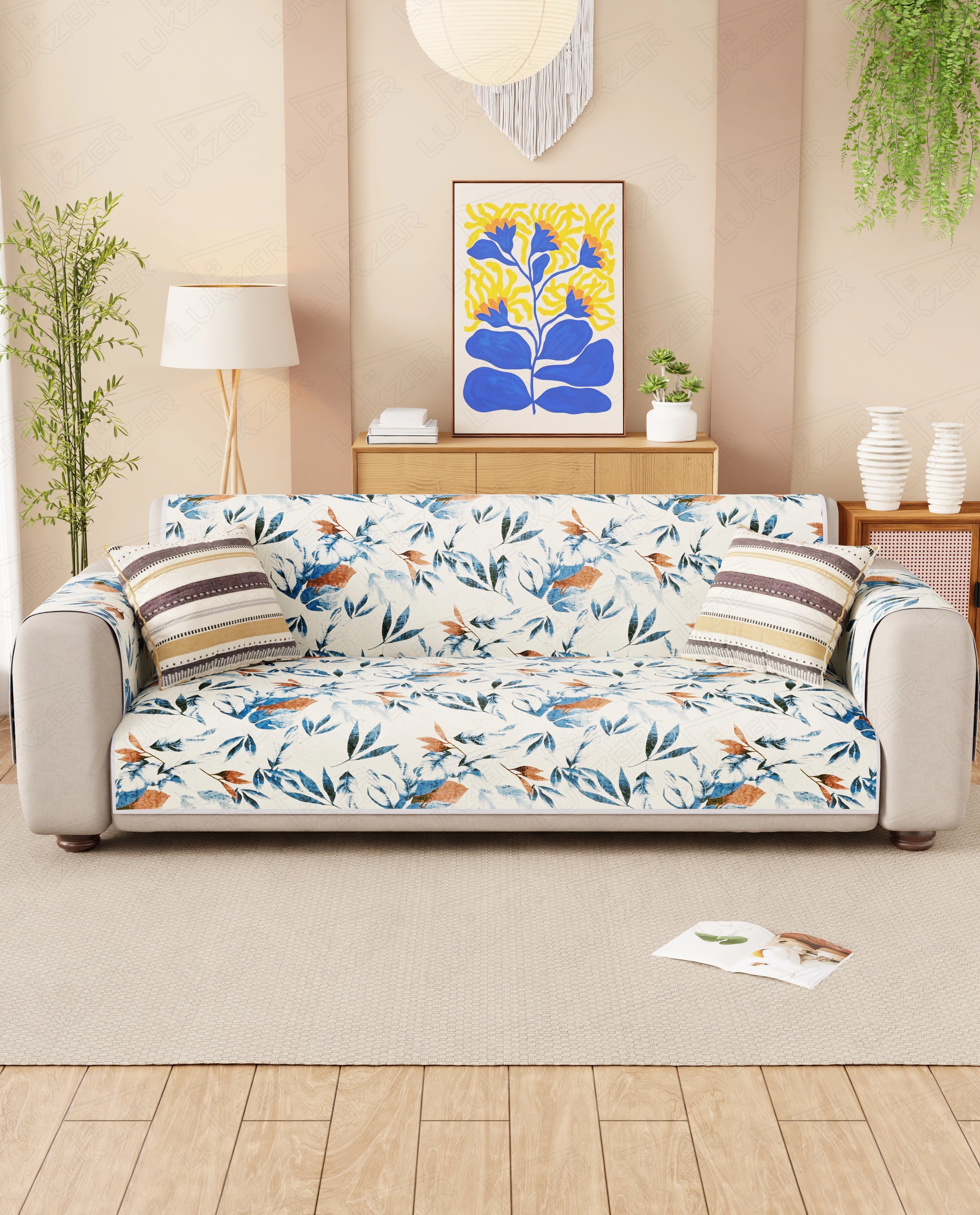Lukzer Reversible Quilted Sofa Mat with Arms Marble Mesh (SC-204-01)