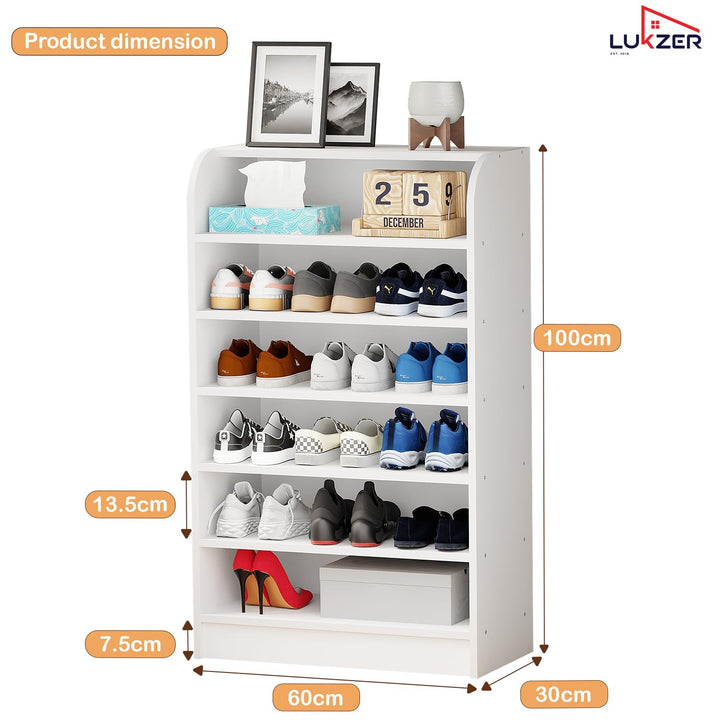 Lukzer Heavy-Duty 6 Layer Open Shoe Organizer Rack Stand (SR-005/White)