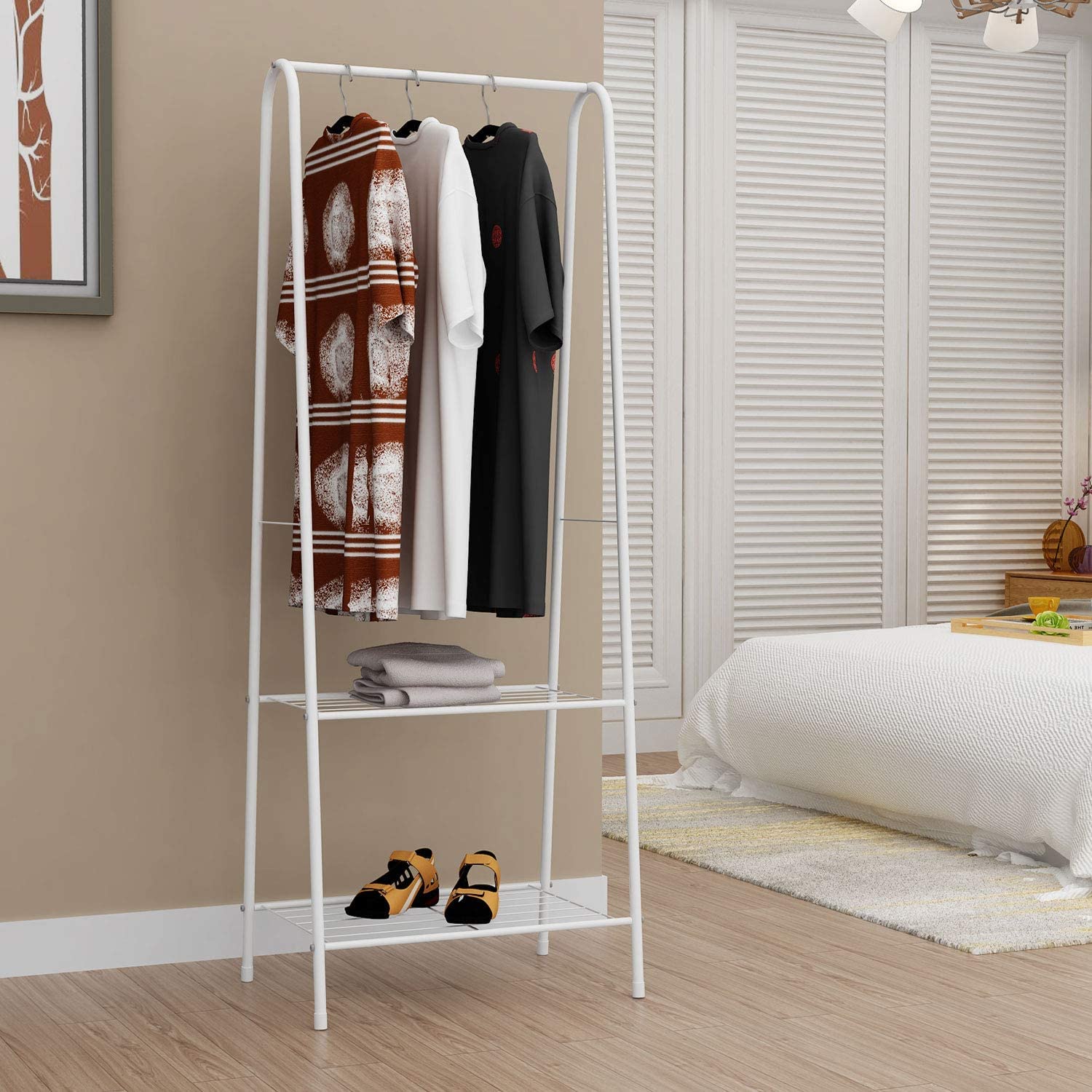 Garment Stand with 2 Bottom Shelves (A-Shape/Metal)