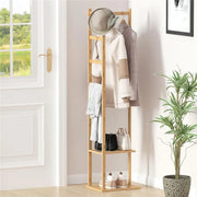Lukzer Rectangular Bamboo Coat Rack With Hanging Rail & 2 Shelves (CH-495)