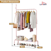 Lukzer Metal Garment Rack with Wheels & 1 Bottom Storage Shelf (MGR-005/Pink)