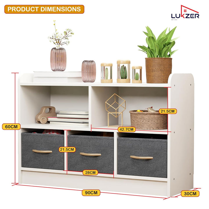 Lukzer 2-Layer Engineered Wood 3 Drawers Bookshelf & Storage Organizer (MR-025/White)