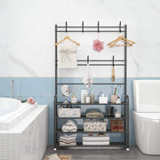 Lukzer Space-Saving Metal Garment Stand with 8 Hangers & 5-Tier Storage – Black/White (170x80x26cm)