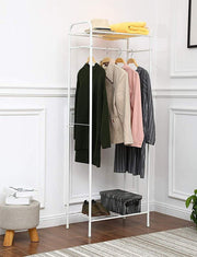 Lukzer Space-Saving Garment Stand with Shelves – Durable Metal Frame (Black/White, 163x60x35cm)