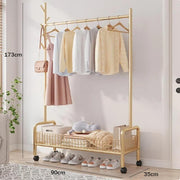 Lukzer Heavy-Duty Portable Metal Clothes Rack with Single Rod & Bottom Shelf (MGR-001/Gold)