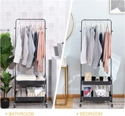 Lukzer 2-in-1 Portable Garment Rack with Wheels & 2-Tier Metal Baskets (Black/White, 32x66x156cm)