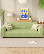 Lukzer Pastel Shades Textured Sofa Cover - Green Wavy Stripes (SC-081-01)