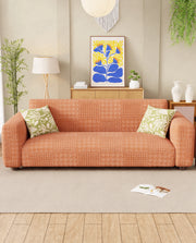 Lukzer Pastel Shades Textured Sofa Cover - Orange Square Knit (SC-176-01)