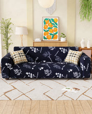 Lukzer Polyester Sofa Cover - Black with White Flower (SC-002-01)