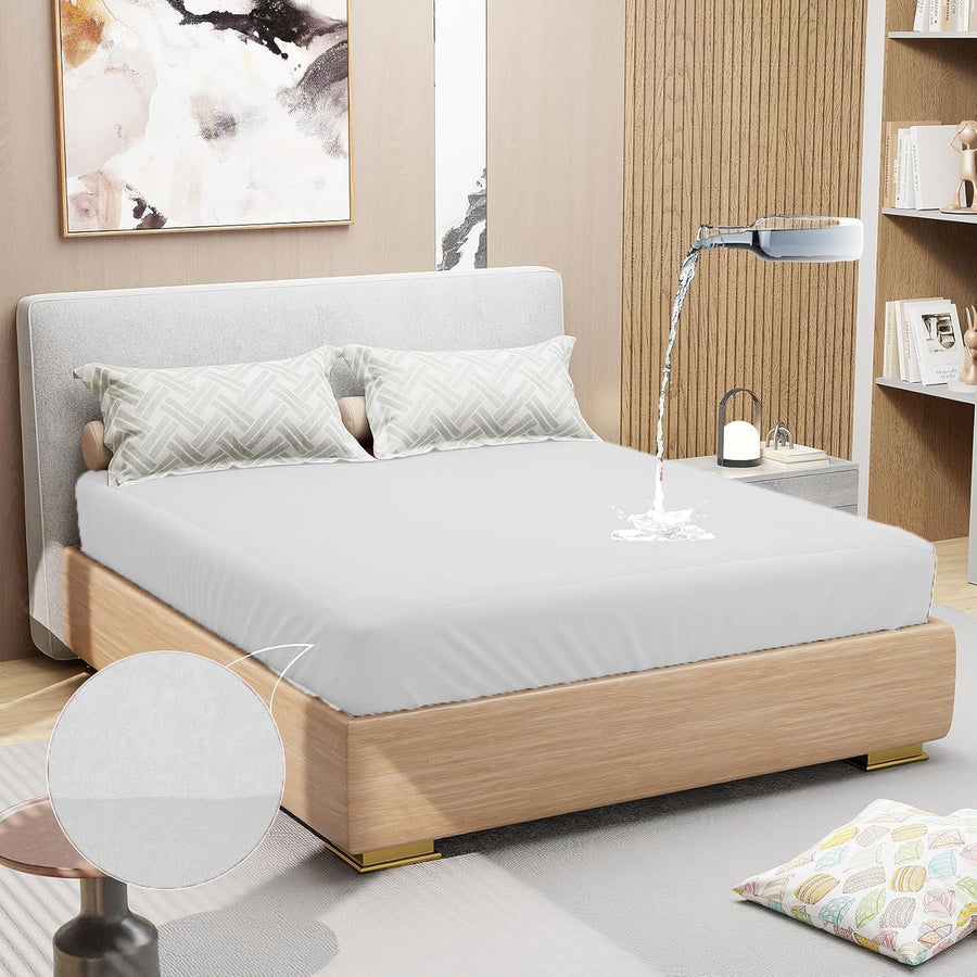 Lukzer Terry Cotton Waterproof Mattress Protector  White (MTP-WH-001)