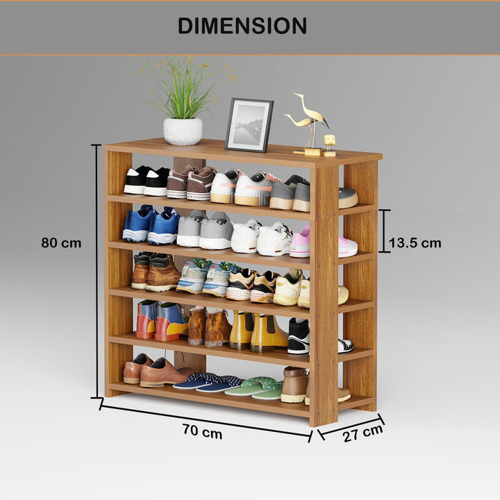 Lukzer 5-Tier Engineered Wood Shoe Rack | Multipurpose Storage Shelf (SR-002/Oak Brown)