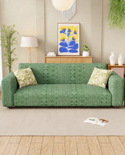 Lukzer Pastel Shades Textured Sofa Cover - Green Tribal Design (SC-071-01)