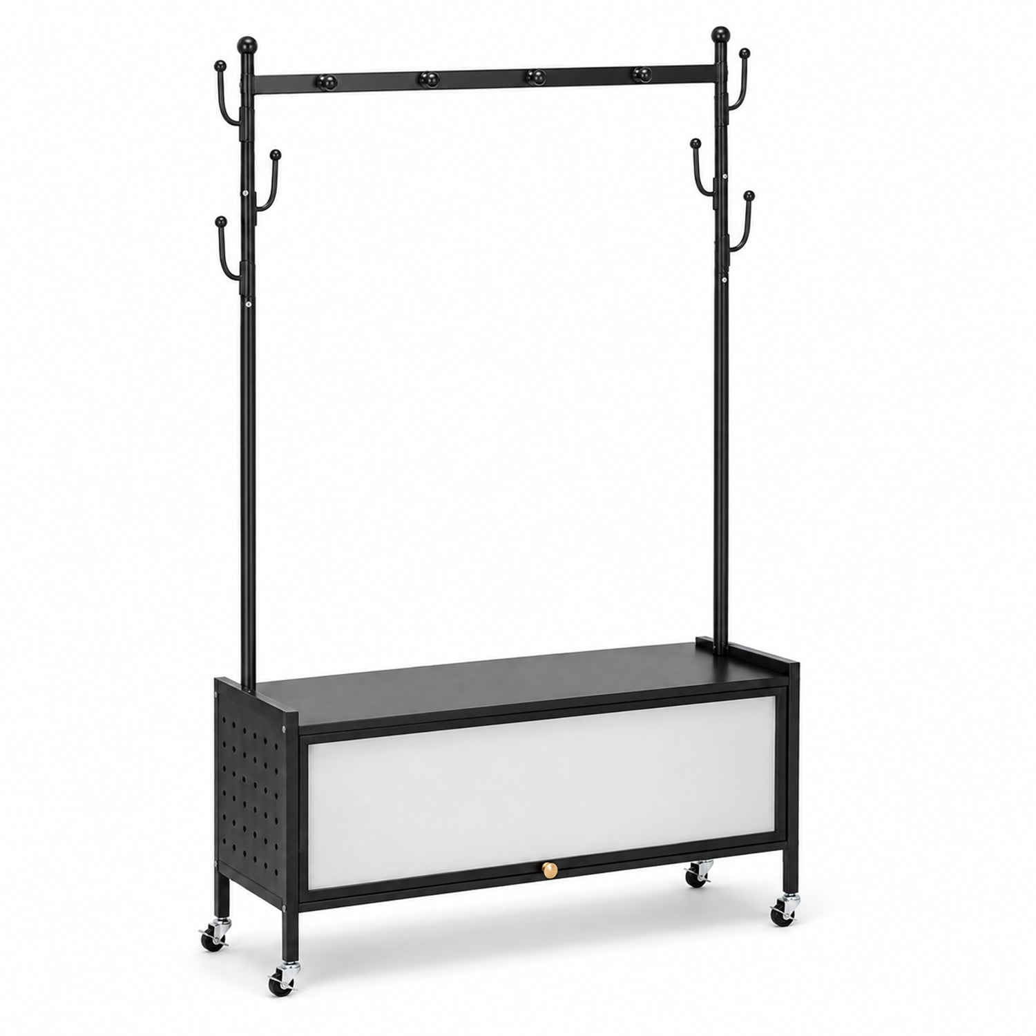Lukzer Metal Garment Rack with Dust-Proof Storage Shelf & Multiple Hooks (Black)
