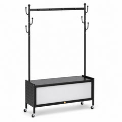 Lukzer Metal Garment Rack with Dust-Proof Storage Shelf & Multiple Hooks (Black)