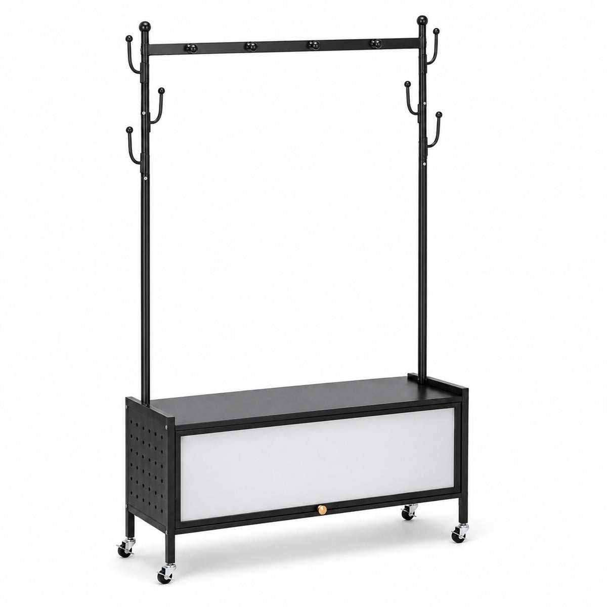 Lukzer Metal Garment Rack with Dust-Proof Storage Shelf & Multiple Hooks (Black)