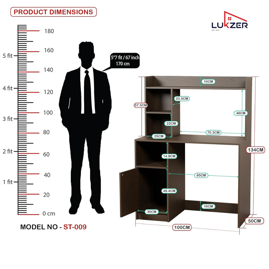 Lukzer Engineered Wood Office Desk & Study Table with Bookshelf & Cabinet (ST-009/Wenge)
