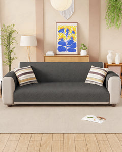Lukzer Reversible Quilted Sofa Mat with Arms Aqua Weave Grey (SC-217-01)